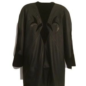 80s/90s Leather Coat Big Shoulders Long Jacket Suede Snakeskin Size 10 Medium